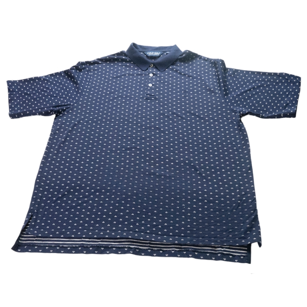 Vintage Polo Golf Ralph Lauren Mens XL Blue Geometric Polo Short Sleeve Shirt